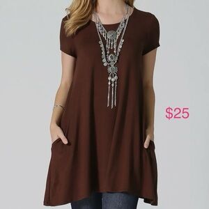 Brown Short Sleeve Tunic Top
